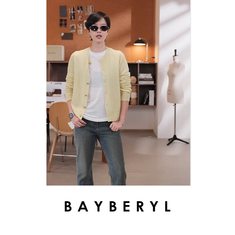 BAYBERYL老贝金币开衫*圆领排扣秋百搭柔软针织衫ZZS5F1705-7/30