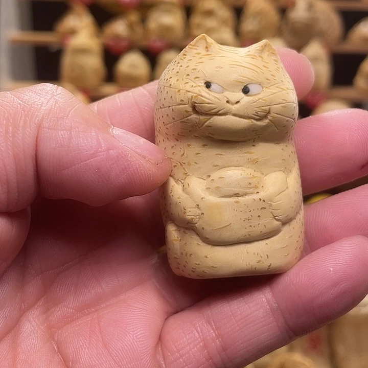 竹竹根雕小猫手把件