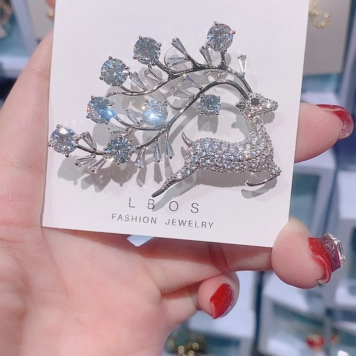 锆石铜合金小鹿胸针 锆石款