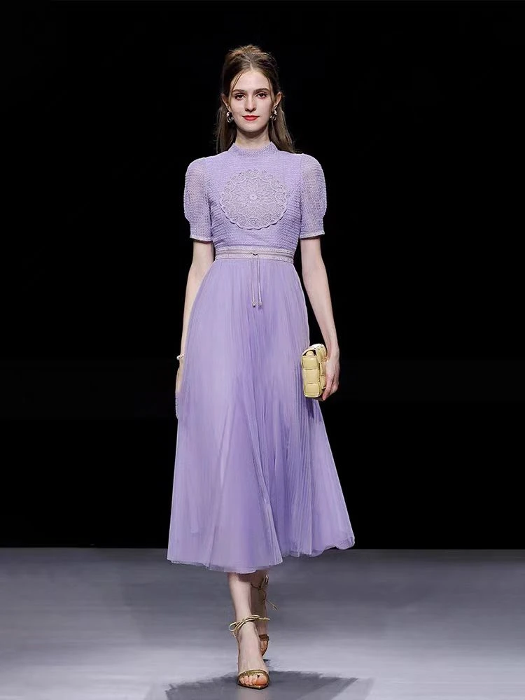 [依易原创]夏季新款气质民族风刺绣挺阔收腰绑带网纱连衣裙W52101