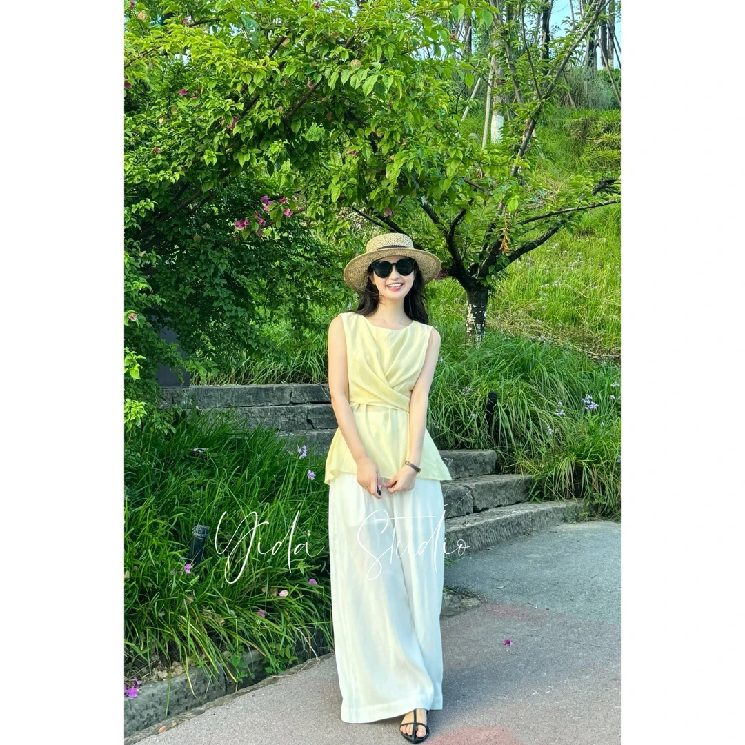 YIDA【香槟玫瑰】慵懒纯欲风交叉绑结无袖小衫