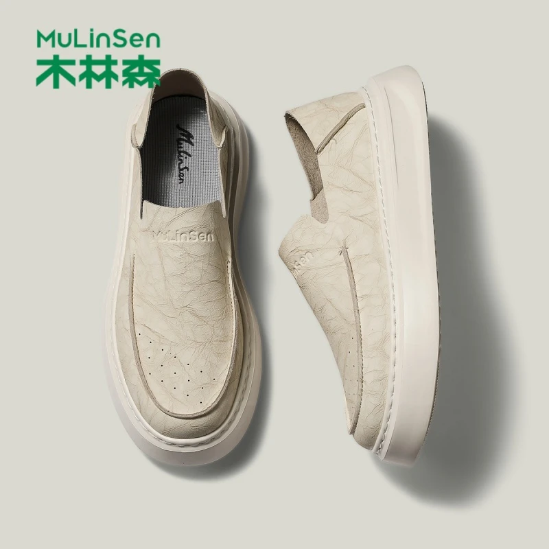 木林森乐福鞋男春季透气高端全高档豆豆鞋韩版休闲一脚蹬男士套脚
