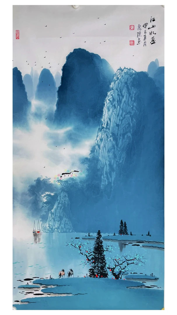 张泉踪彩墨山水-四尺竖幅-江山如画风景风景山水画