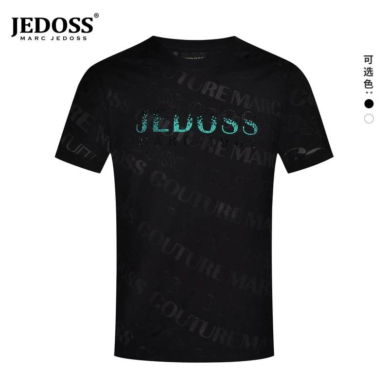 JEDOSS/爵迪斯夏季新款渐变彩钻LOGO满印圆领短袖T恤衣服透气053