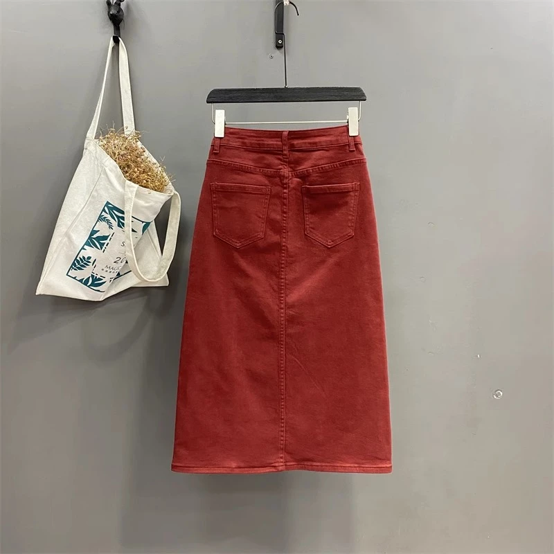 不对称口袋设计感高腰修身半身裙2025年秋季新品开叉包臀牛仔裙潮