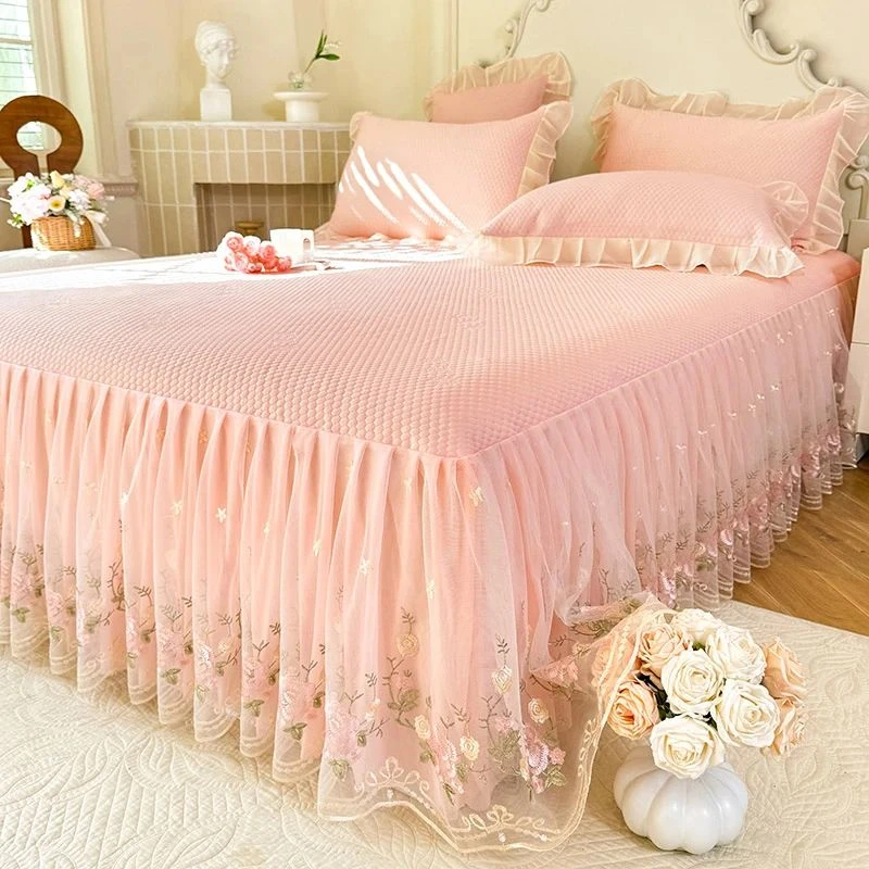 纯色简约夏季冰丝床裙四件套冰豆豆凉席单件空调被夏凉被可机水洗