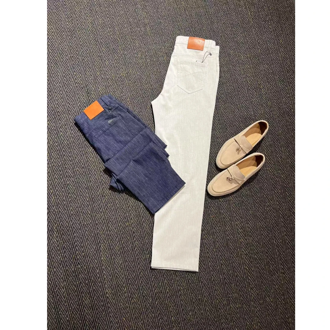 【极简静奢】夏季薄款 L*P棉麻混纺鱼骨纹凉感休闲直筒牛仔裤男士