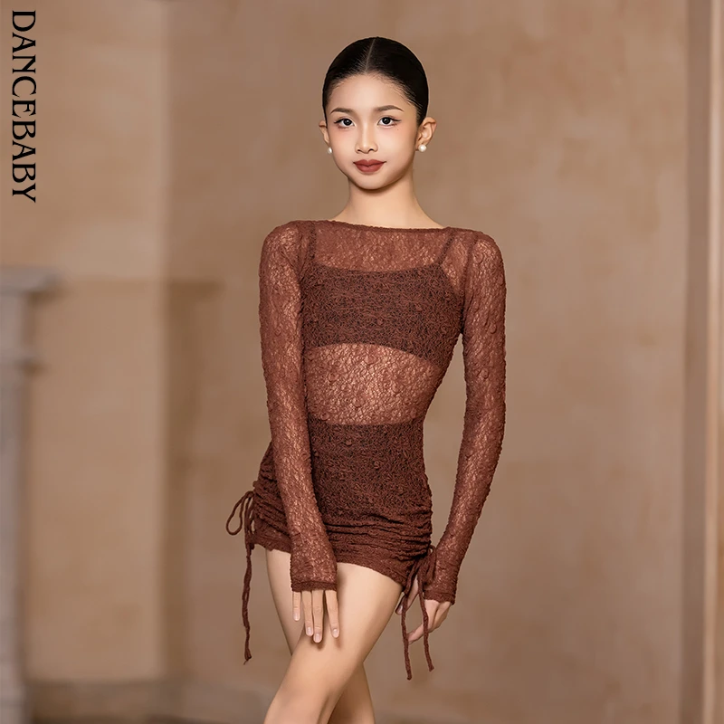 Dancebaby拉丁舞服练功服2025新款女儿童高级感连衣裙舞裙DAS846