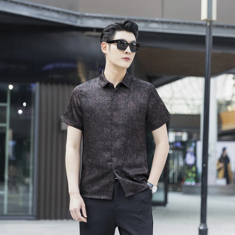 香云纱新款夏季男士重磅非遗休闲时尚薄款100%高端百搭衬衫衬衣