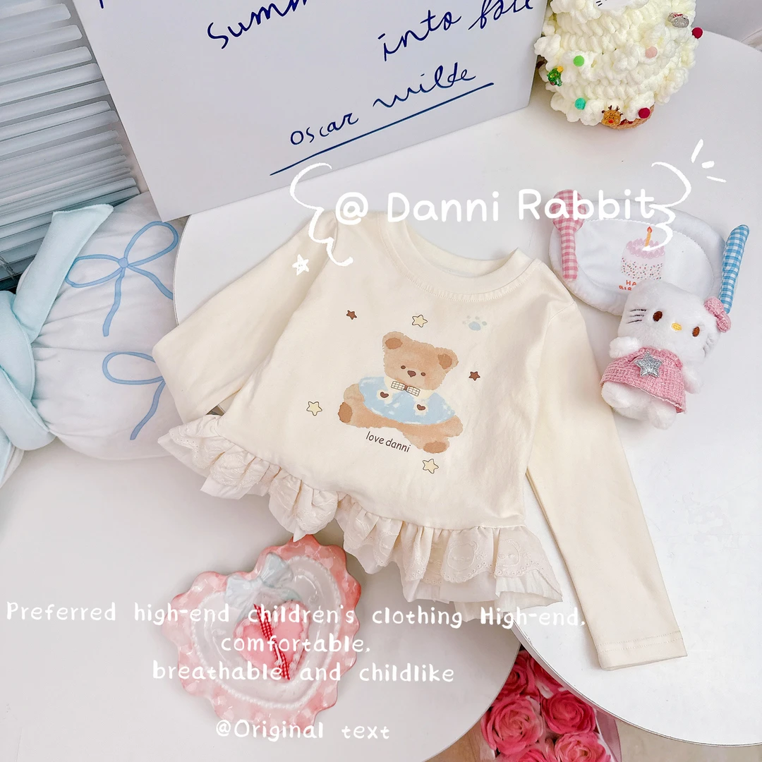 「Dannirabbit」【韩版】可爱熊印花花边儿童打底衫【K-2066】