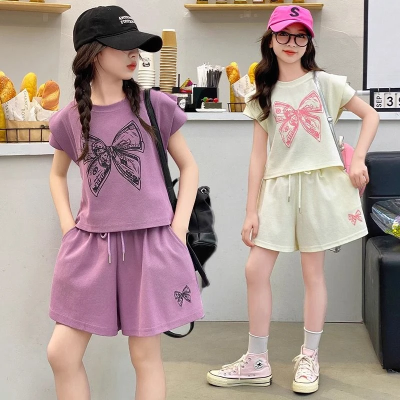 女童夏装套装2025新款儿童夏季短袖中大童洋气网红女孩短裤两件套