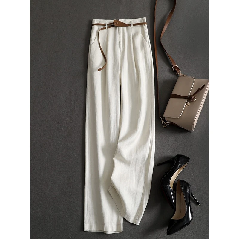 天丝麻阔腿裤 高端麻料春秋新款通勤轻薄宽松高腰宽裤直筒长裤女