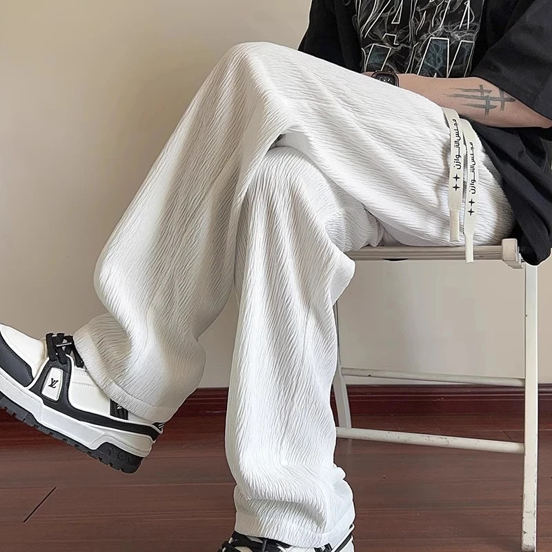 肌理感冰丝裤子男士夏季薄款2025新款垂感休闲长裤男生宽松阔腿裤
