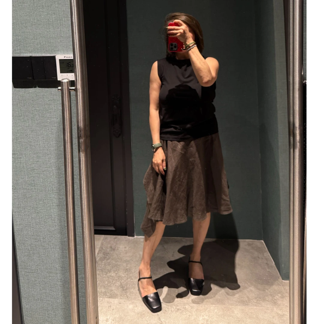 COCOLINDA | 100%亚麻军绿色法式短款不对称半裙Q3334