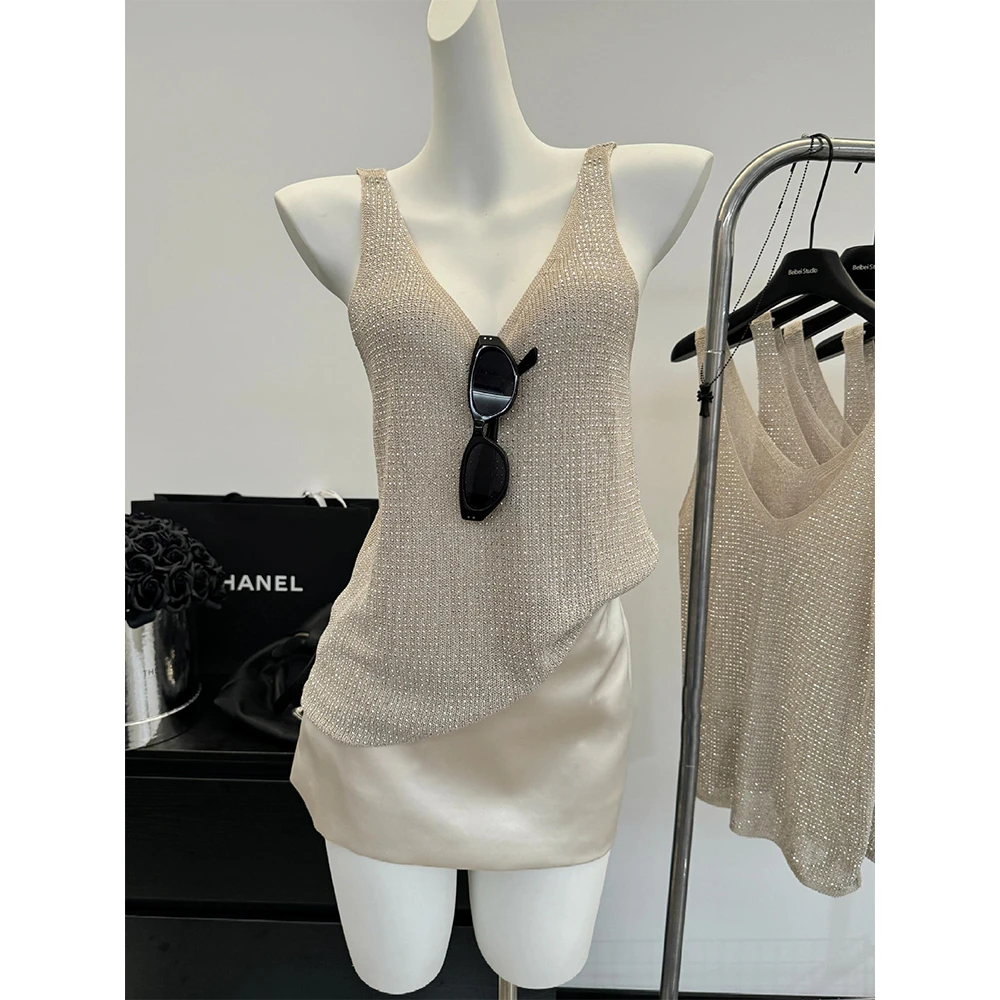 韩版闪闪烫钻小吊带背心女夏季辣妹设计感小众外穿高级感无袖上衣