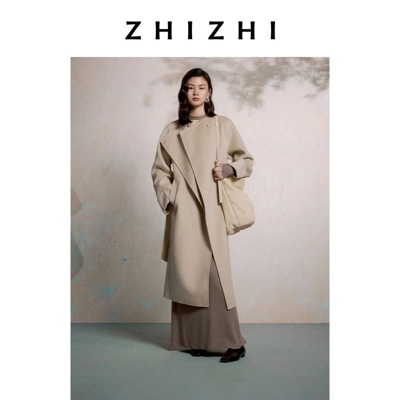 致月下饮 长款毛呢插肩袖大衣直型剪裁多穿式领型 ZZ2EAWWW017