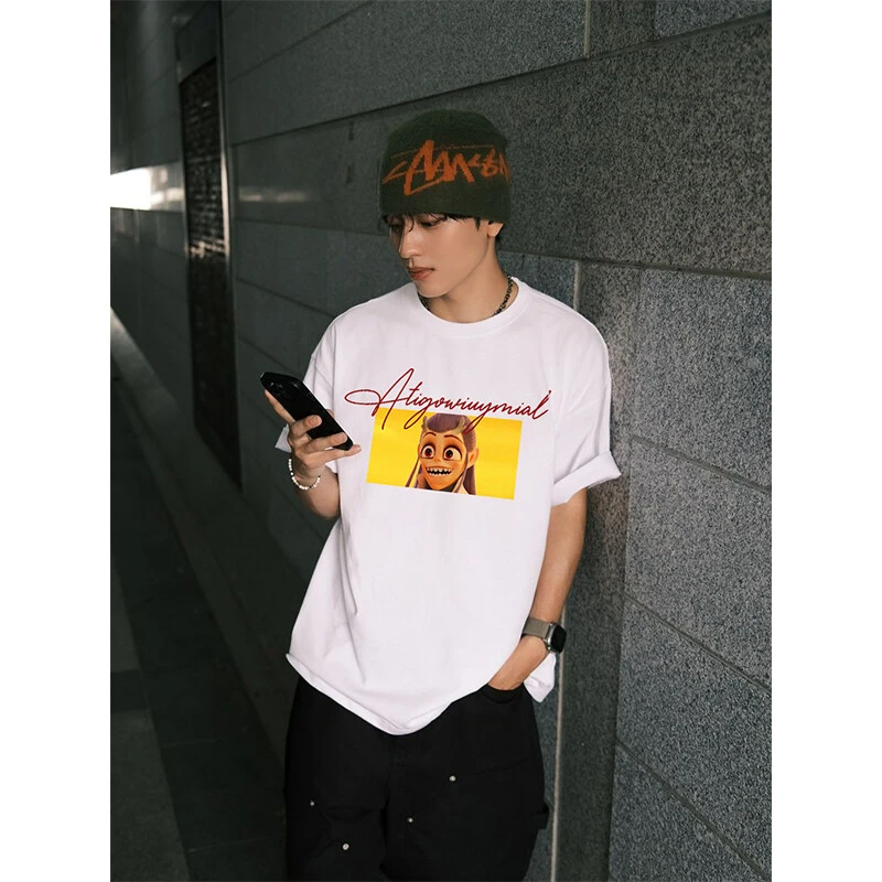 纯棉潮牌T恤短袖男女宽松上衣中国风印花体恤搞笑上衣打底衫痞帅