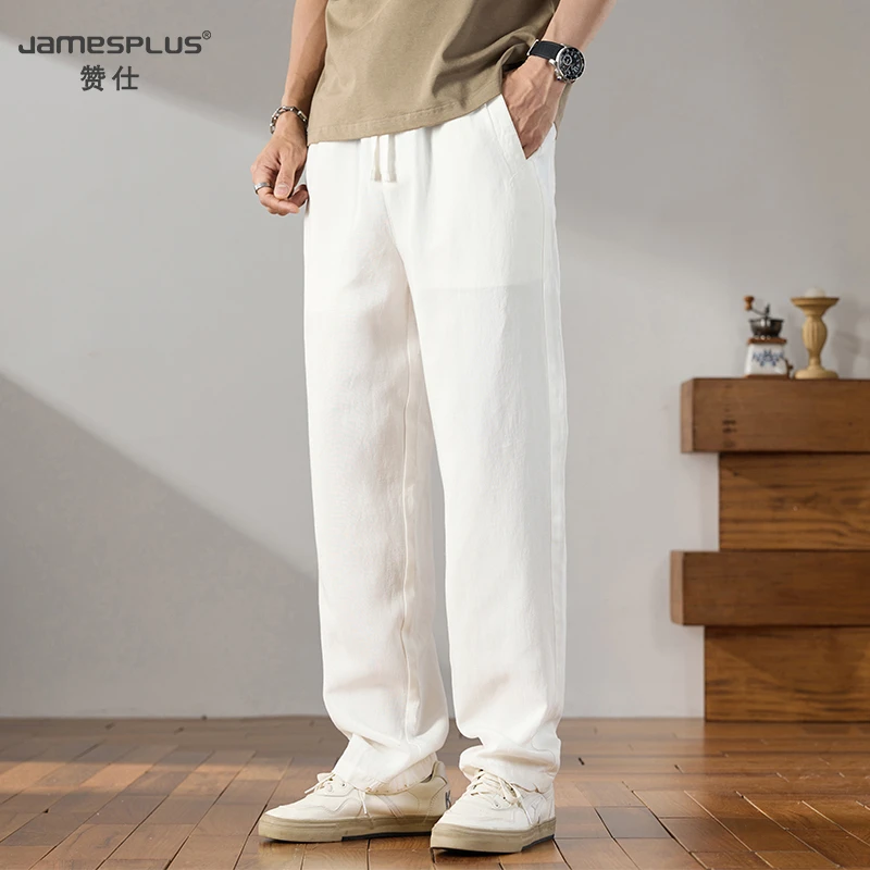 夏季薄款亚麻裤男士莱赛尔天丝透气休闲裤宽松直筒松紧腰长裤A082