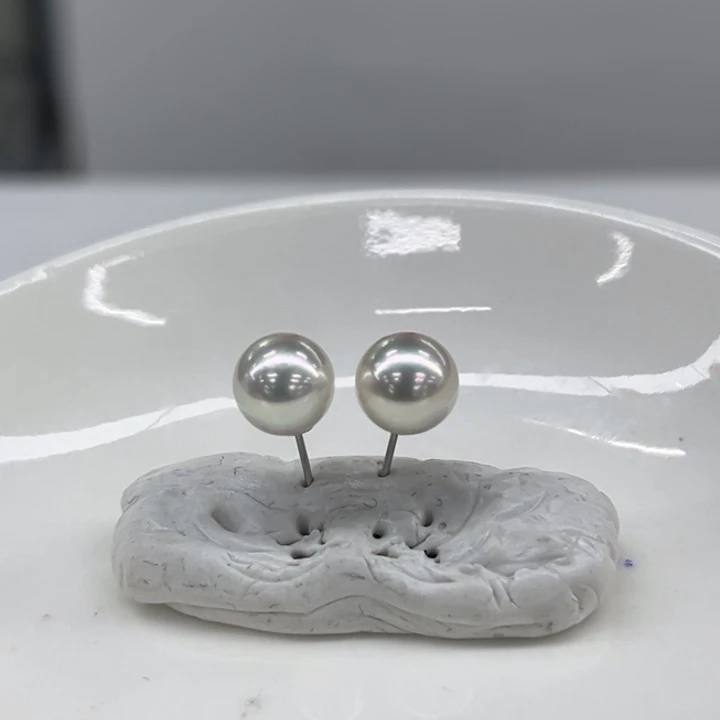 银S925镶嵌耳饰海水珍珠8-9