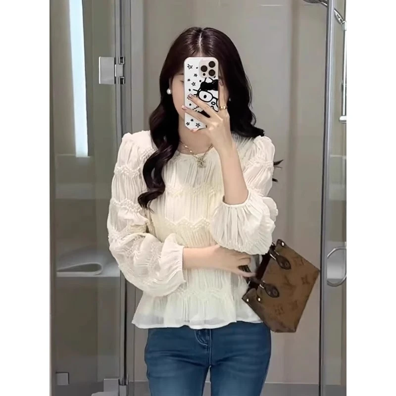 气质显瘦时尚衬衫女2025春季新款设计感小众褶皱纹理漂亮小衫上衣