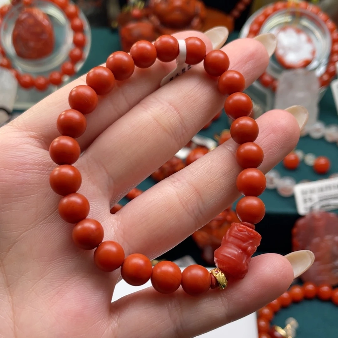 南红玛瑙银S925镶嵌保山南红哑光dly单圈手串9mm