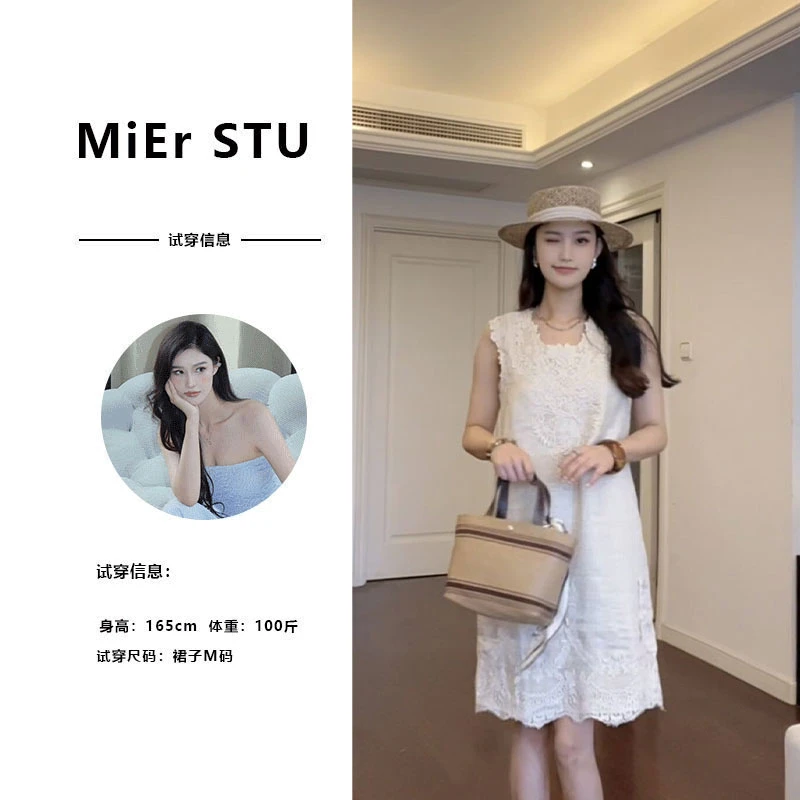 【云絮织梦】提花亚麻夏季马甲连衣裙休闲穿脱方便夏季无袖气质2632