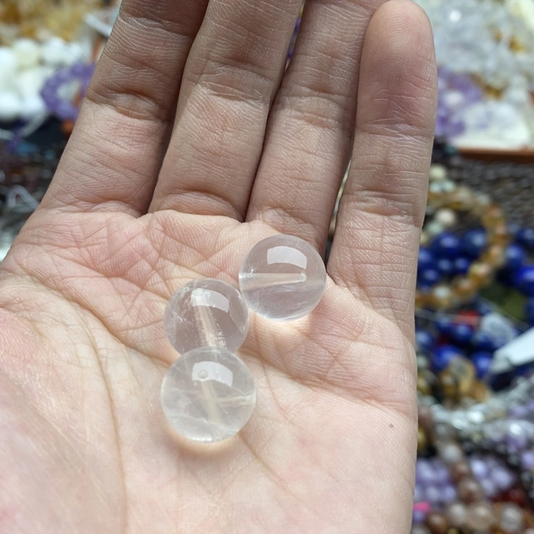 玛瑙/玉髓未镶嵌珠宝半成品打包三个14mm奶白晶圆珠天然