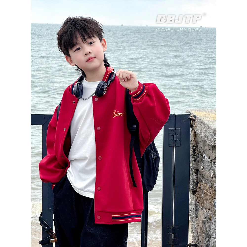 Q宝家童品9月新款 男童美式棒球服外套秋冬儿童时尚棒球衣夹克潮