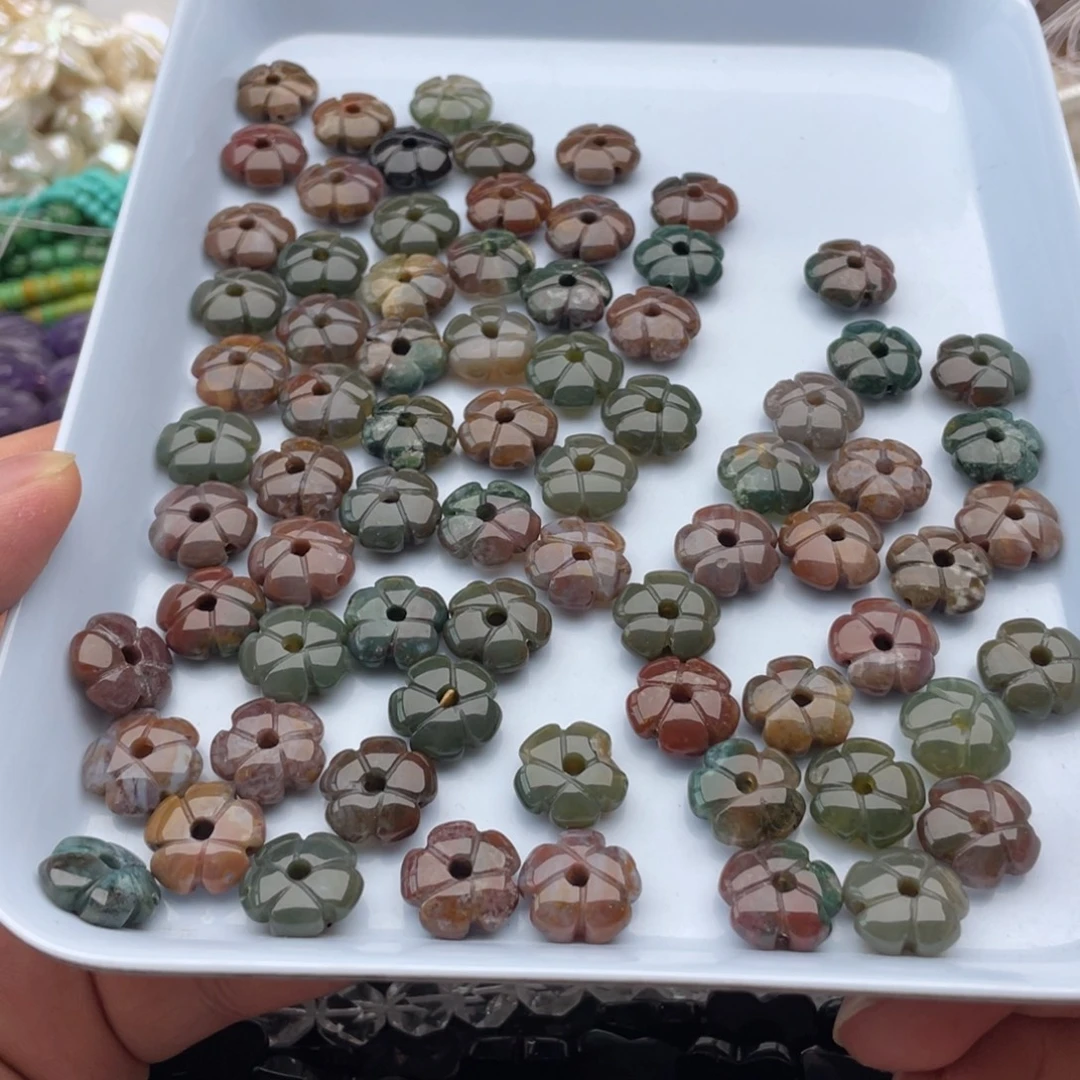 玛瑙/玉髓合金珠宝半成品五个装水草玛瑙花花卡13mm