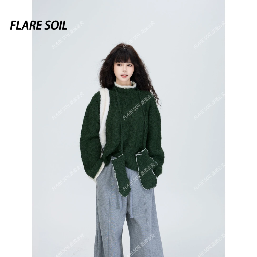 【FLARE SOIL】软糯高领麻花韩系针织秋冬保暖手套穿搭 T40408A