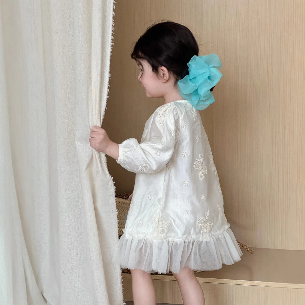 儿童2025春季新款女童韩版网纱甜美长袖连衣裙公主裙女宝宝纱裙