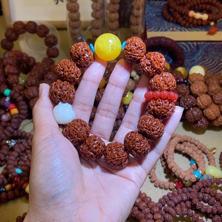 手串金刚菩提205玉化黄珠红环白醒狮