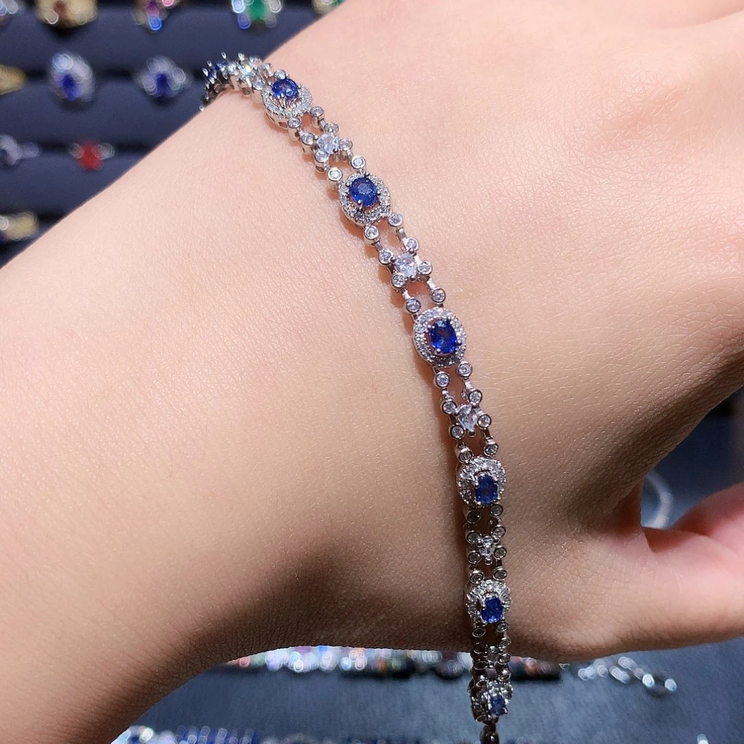 蓝宝石手链银S925镶嵌