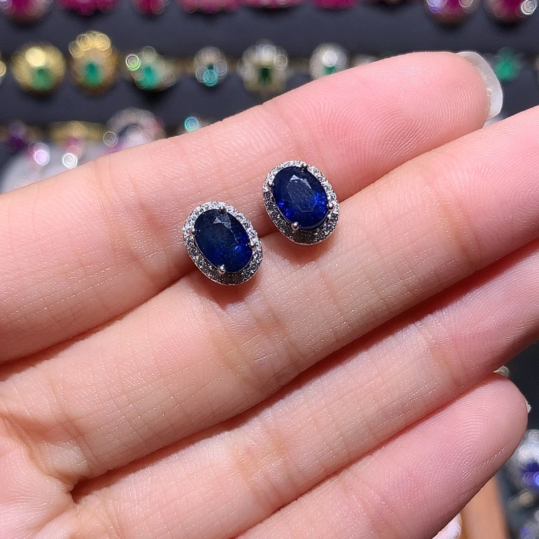 达***尔银S925镶嵌蓝宝石耳饰