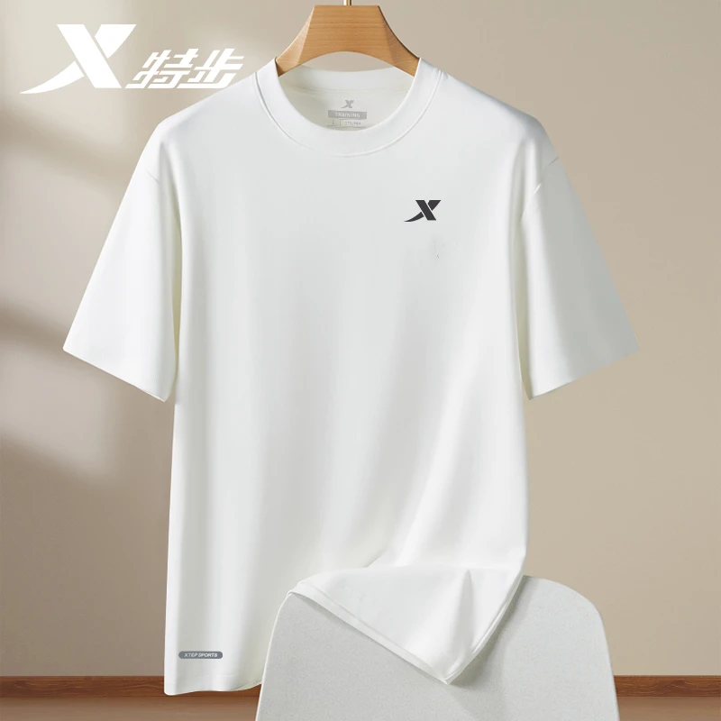 特步短袖T恤男2025夏季健身运动跑步半袖宽松冰丝速干透气上衣男