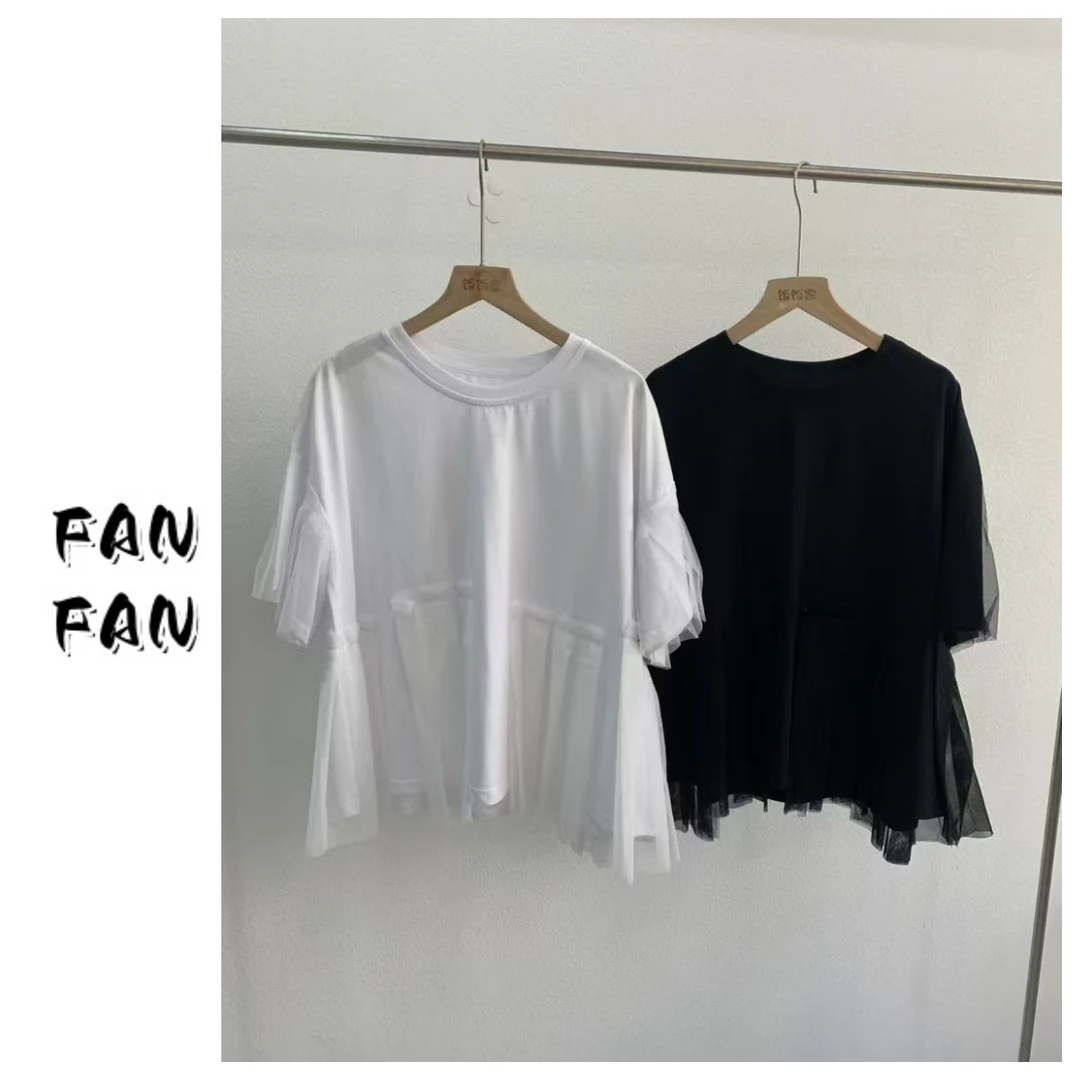 FANFAN 【纱间错落】网纱拼接娃娃衫T恤