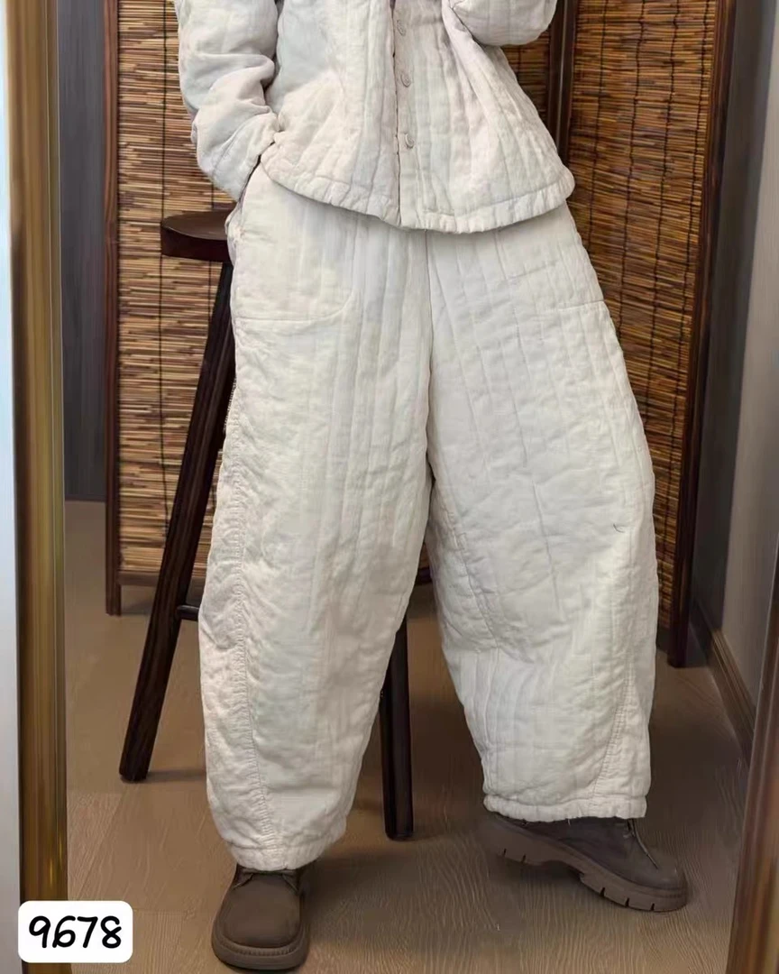 【麻料竖条纹弯刀哈伦棉休闲裤】4797 加深口袋