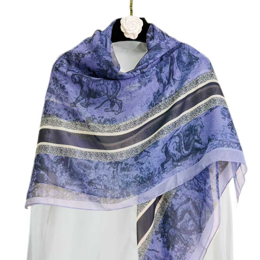 【浅紫蓝调】135/135尺寸大牌轻纱 丝巾