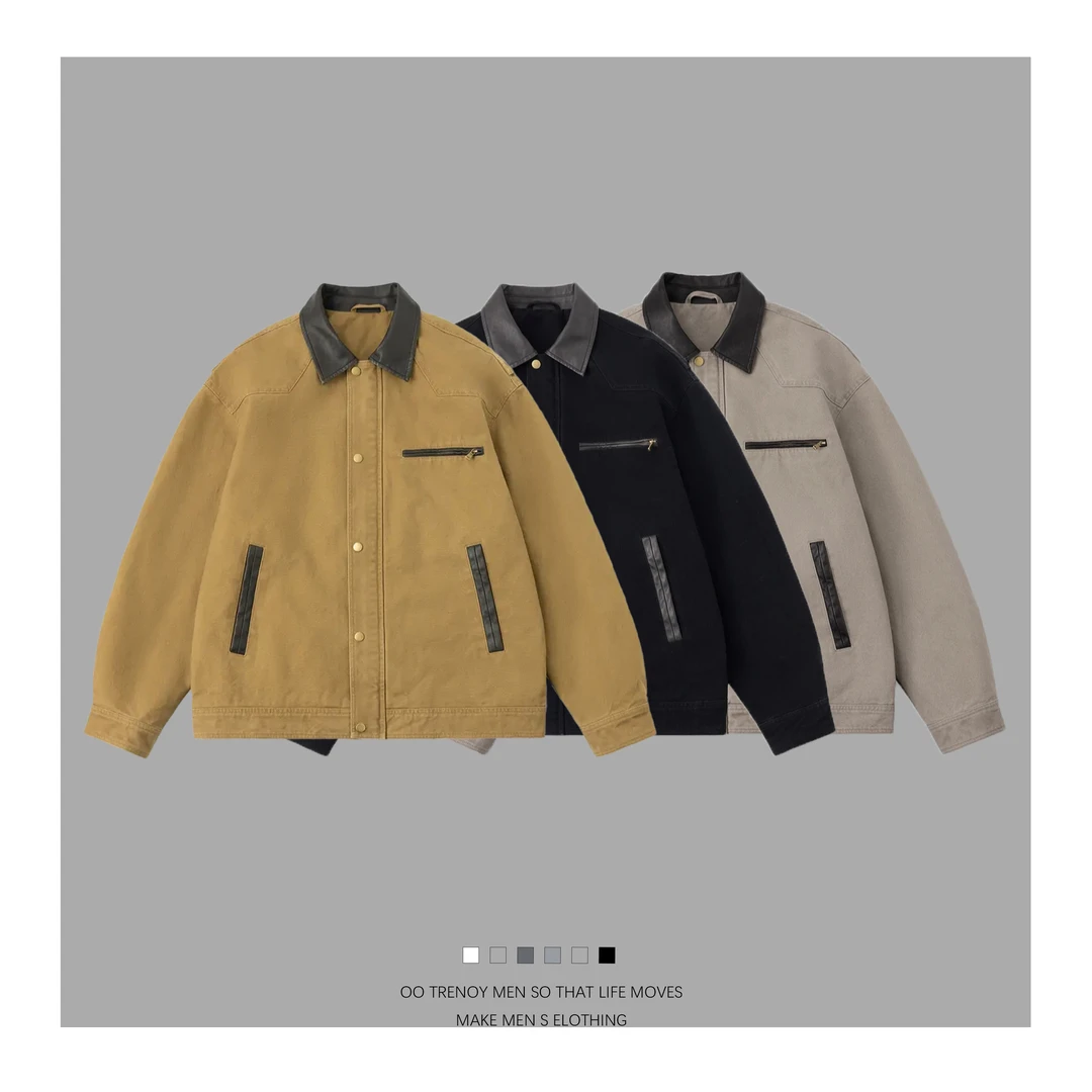 春款美式复古翻领撞色休闲工装外套5509