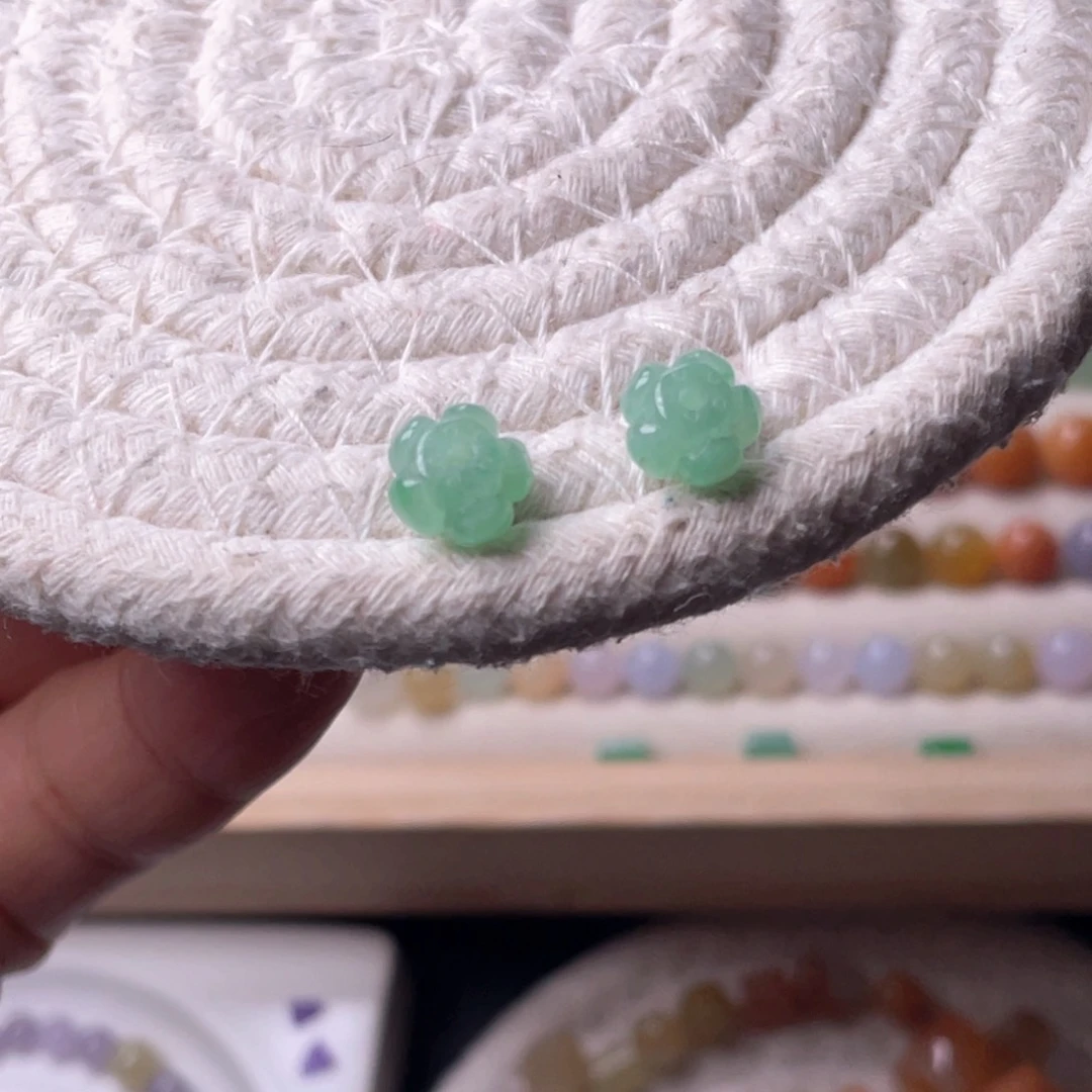 未镶嵌手链翡翠绿莲花珠一对