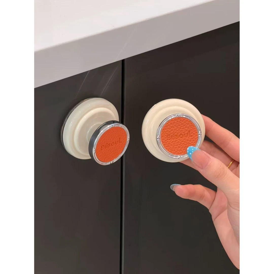 MOMO玻璃门吸盘把手免打孔中古风把手厨房冰箱橱柜门皮革拉手