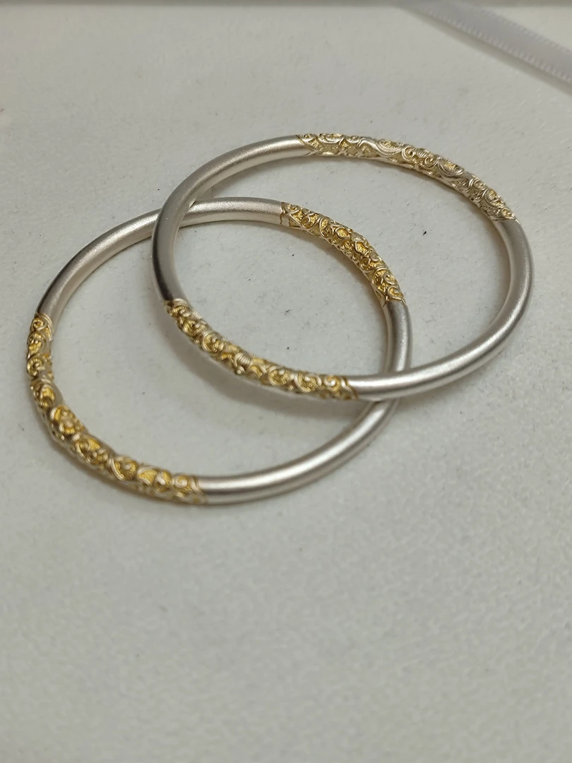 足银银制品 足银古法鎏金手镯（多样性发一件）