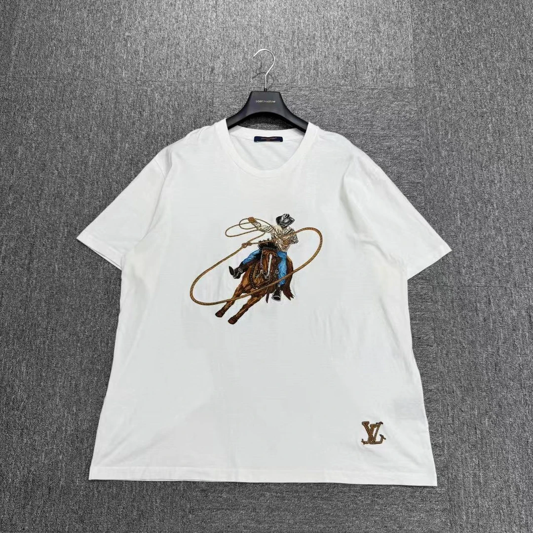 99新 LouisVuitton/路易威登 牛仔刺绣短袖/5L码/编码17529