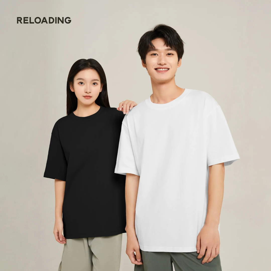 Reloading重新加载cleanfit情侣款纯棉宽松舒适纯色圆领短袖T恤