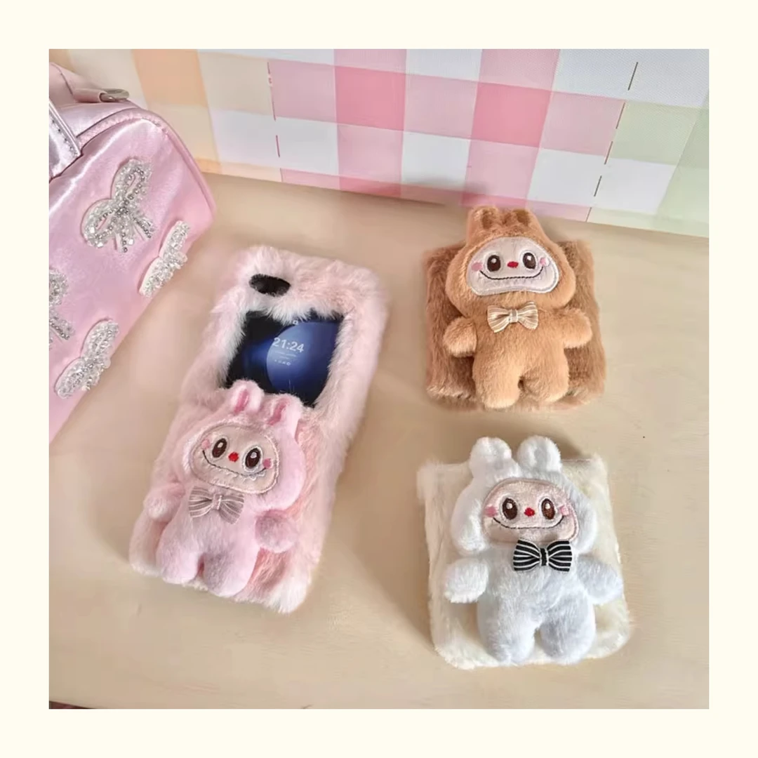 手机折叠屏适用Zflip7/毛绒防摔可爱拉布布/小米Mixflip/Mixflip2