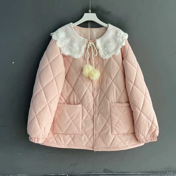 木耳边立领夹棉碎花棉衣女秋冬保暖复古显瘦百搭外套大码