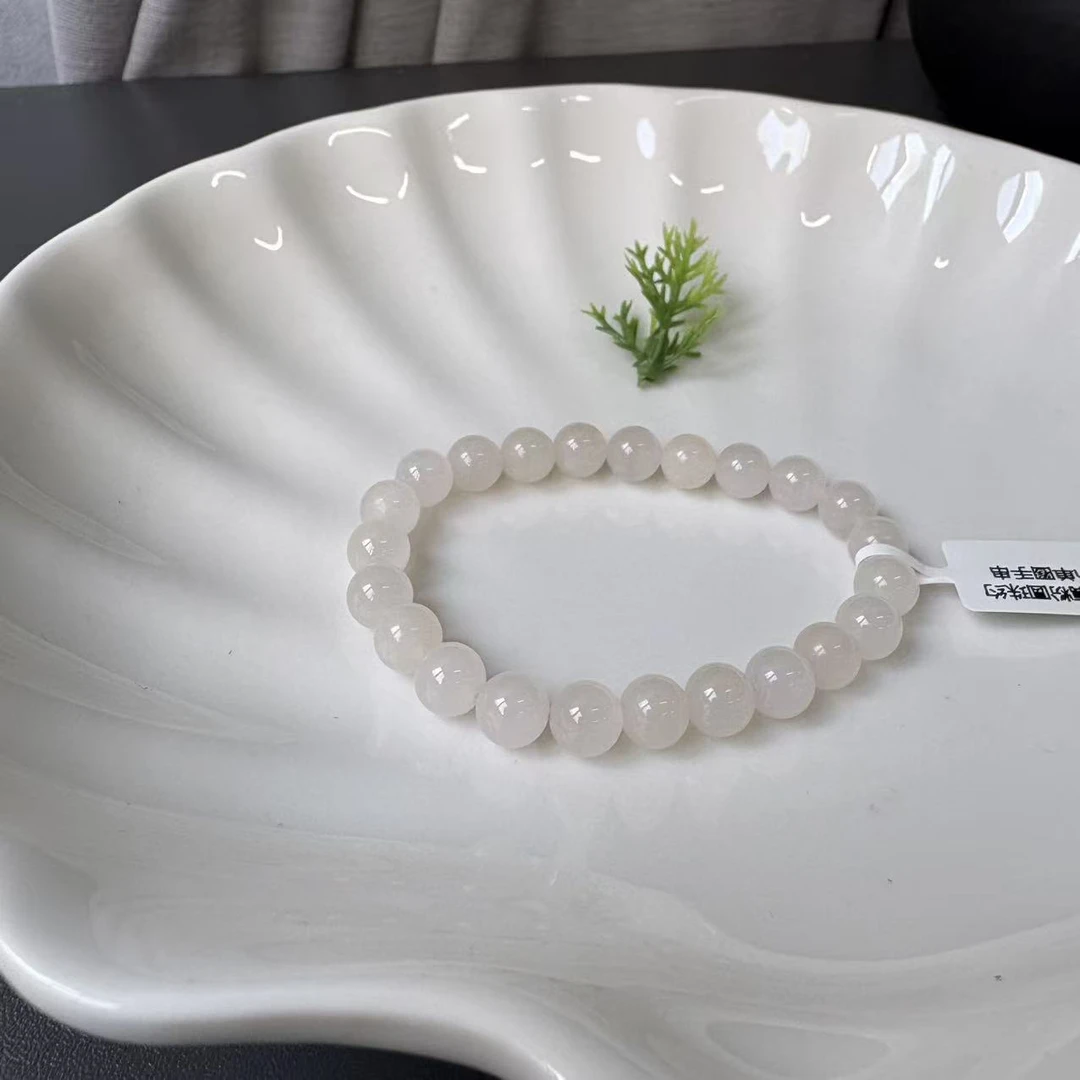 和田玉藕粉圆珠约8-9mm单圈手串