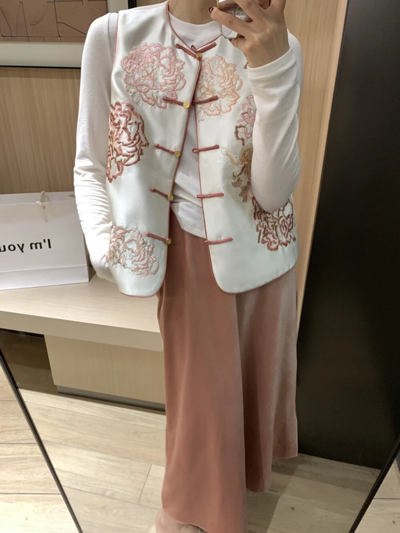 【AMZG】中式刺绣花卉马甲 9192-1# LYM轻奢含5真 丝桑蚕丝15羊毛