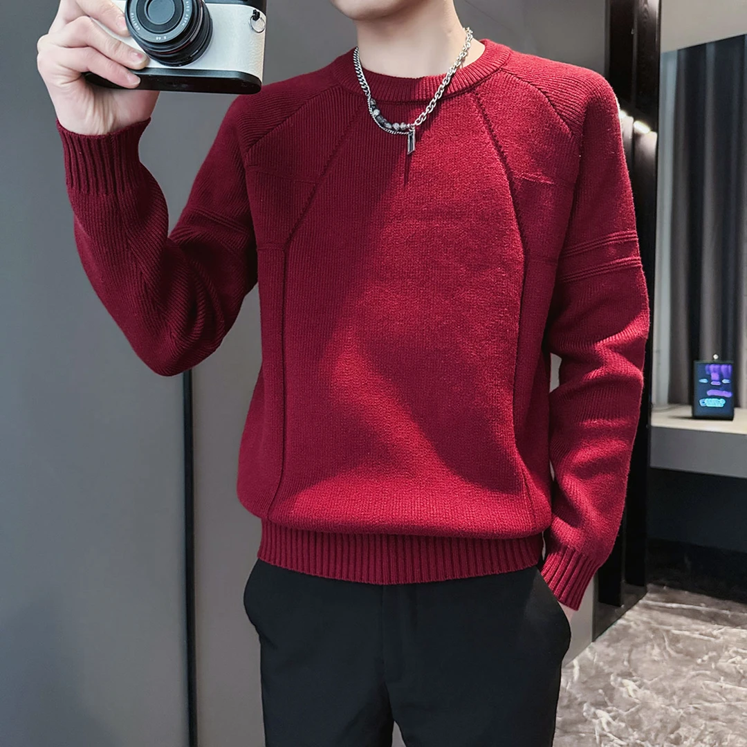 红色毛衣男款秋季内搭针织衫2025成熟痞帅男装线衣修身男士打底衫