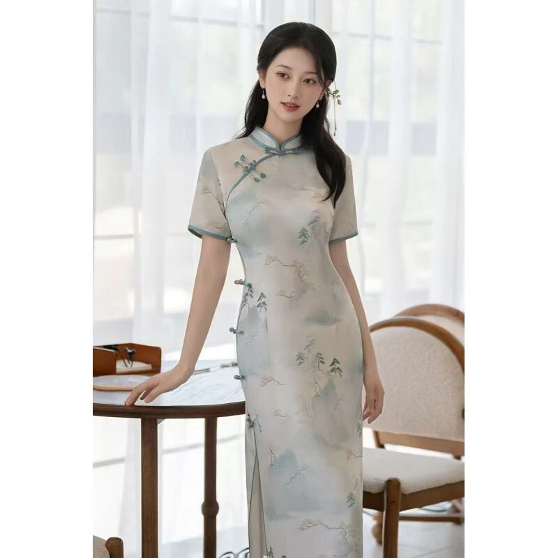 A102795,夏季新款新中式复古气质高端优雅修身显瘦日常旗袍裙